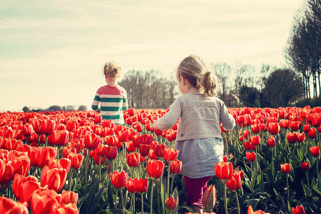 Girls in tulips